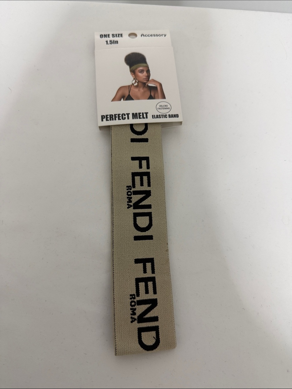Fashion to Figure Beige Elastic Hair Band with Black Logo